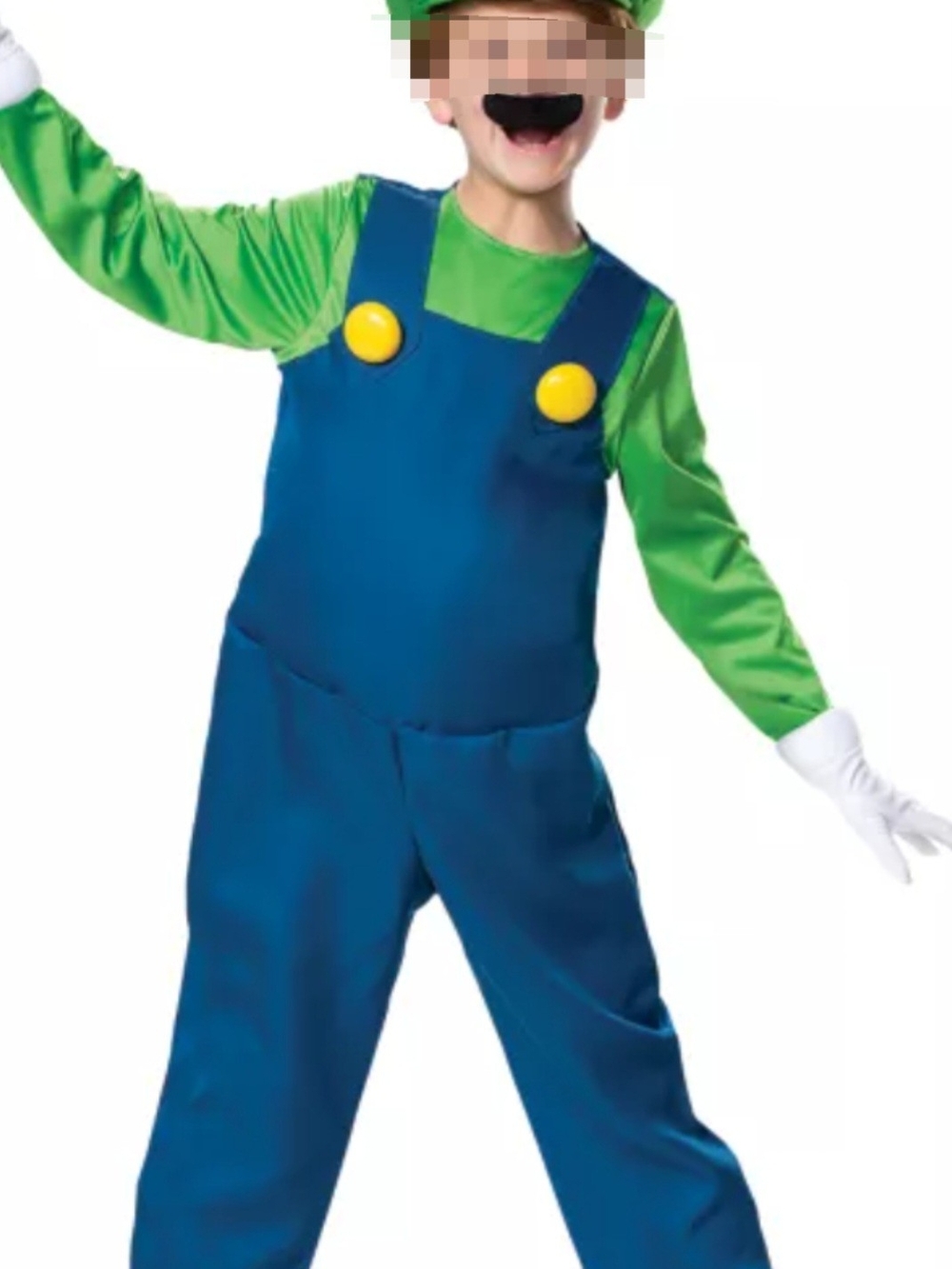 One Time Used Super Mario Bros Luigi Boys Costume Padded Hat & Jumpsuit Size 4-6